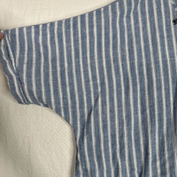 Catherines Women Top Blouse Sz‎ 1X  Blue White Striped Linen Blend Dolman Sleeve - Picture 7 of 11